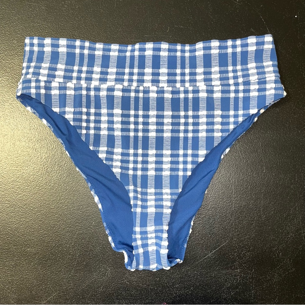 Aerie blue and white seersucker high cut cheeky bikini bottom